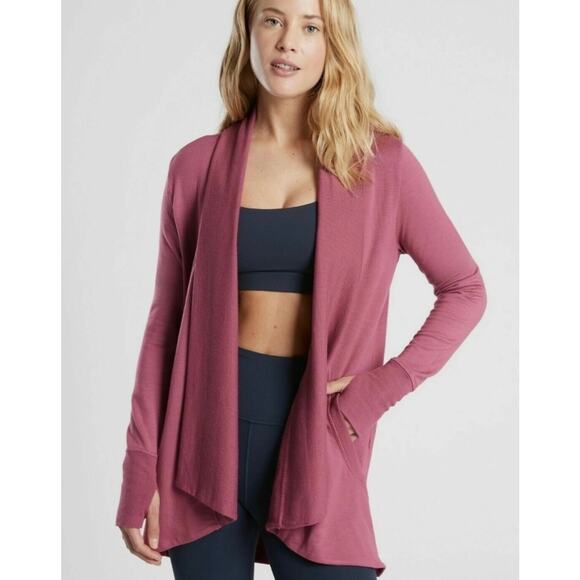 Athleta Pranayama Wrap Long Line Cardigan Medium Tawny Rose Mauve Lounge Cozy - Picture 2 of 13